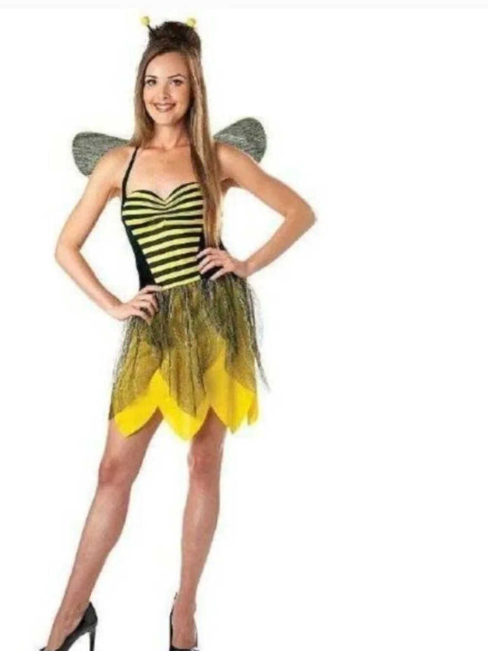 Bumble Bee Halloween Costume 4/6 Yellow Black 3 Pc Dress Wings Party Womens